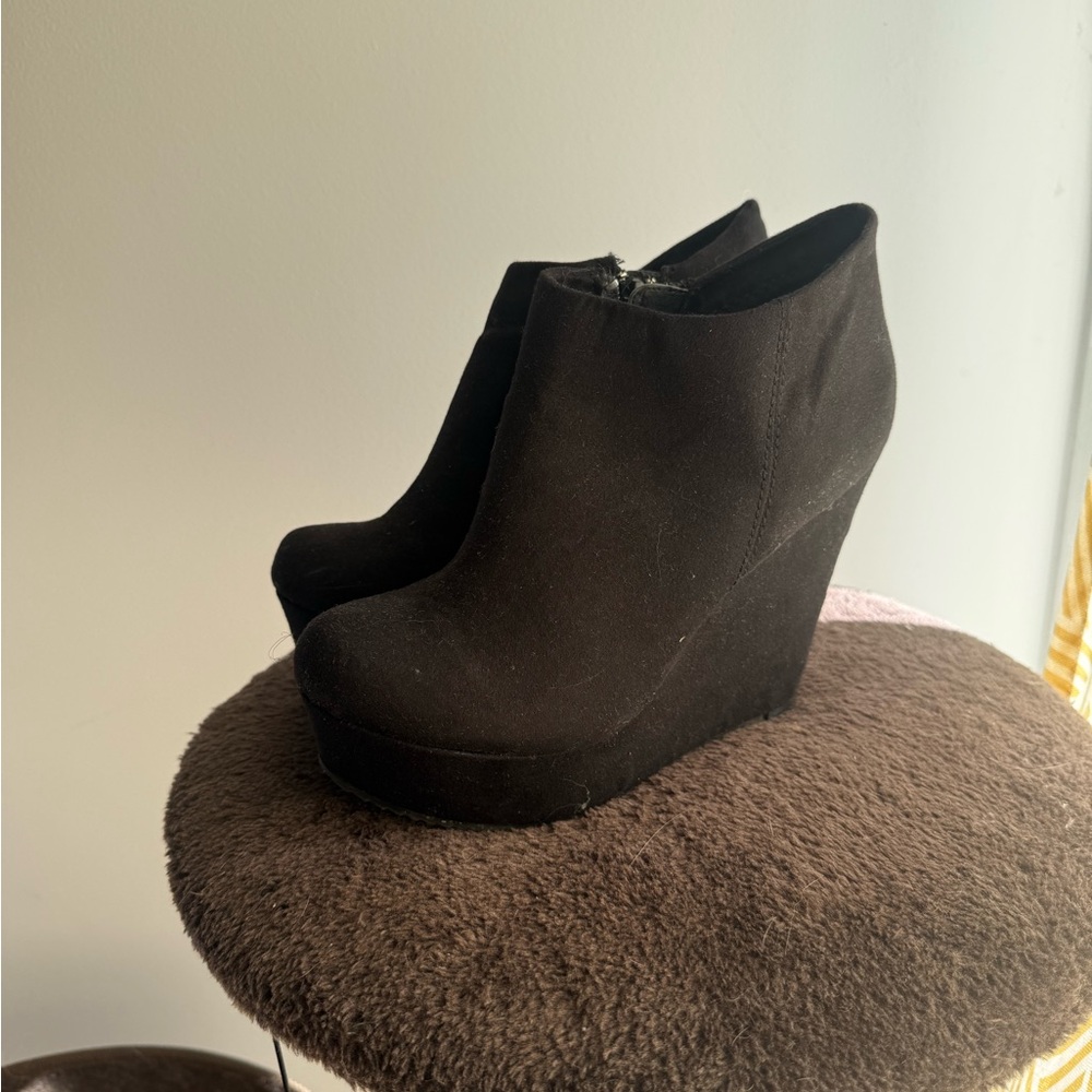 Aldo Black Suede Platform Wedge Booties - Women